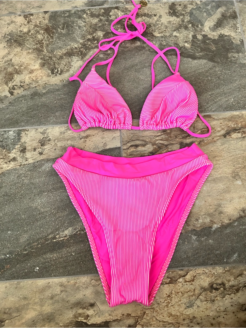 Lilly Pulitzer Neon Pink & White Striped Bikini